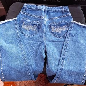 Bratz × Dolls Kill like new heart Pocket rhinestone adorable str8leg jeans